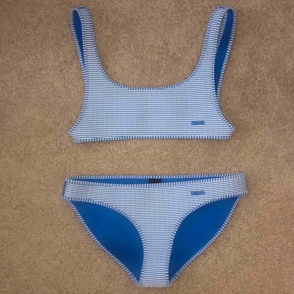 triangl swimwear Blue and White Striped Bikini Set